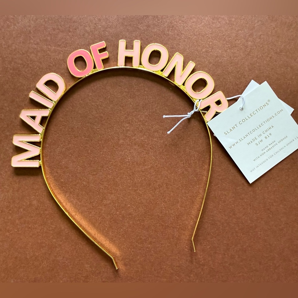 Slant Collections "Maid of Honor" Headband in Pink and Gold